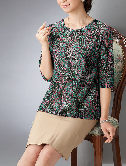 ネックレス付プリントブラウス