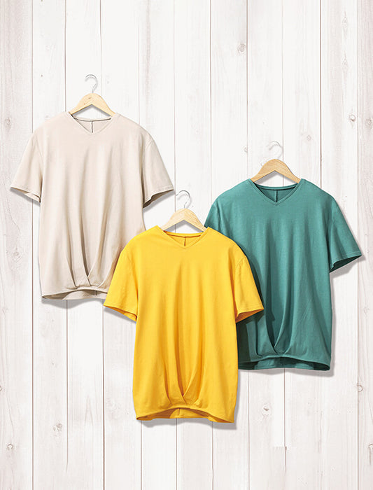 ヒンヤリ綿100％タックプルオーバー3色組