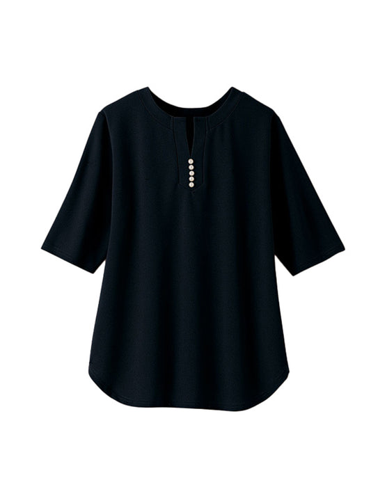 【受注】パール調ボタンカットソーブラウス