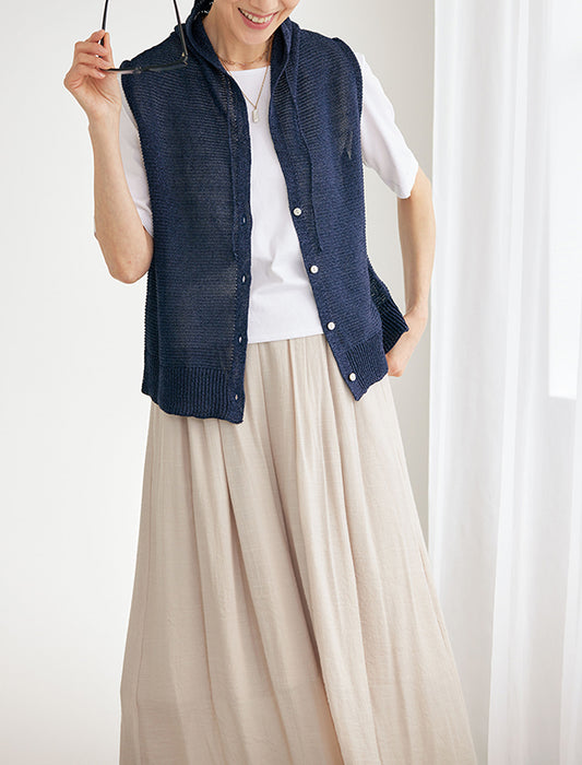 【受注】和紙混ニットミニフードベスト