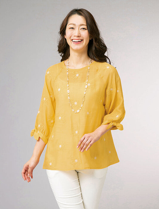 スラブ刺しゅうブラウス2色組