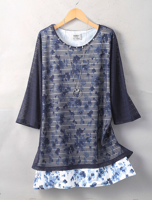 涼感レース使い花柄プルオーバー2色組