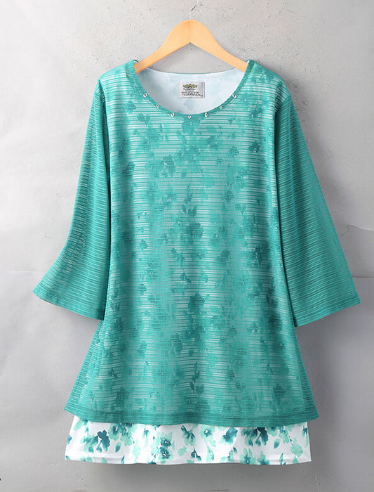 涼感レース使い花柄プルオーバー2色組