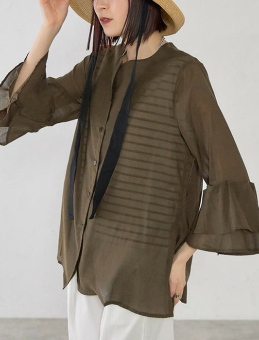綿混ボイル二段袖ジャケット ブラウス