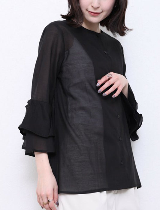 綿混ボイル二段袖ジャケット ブラウス