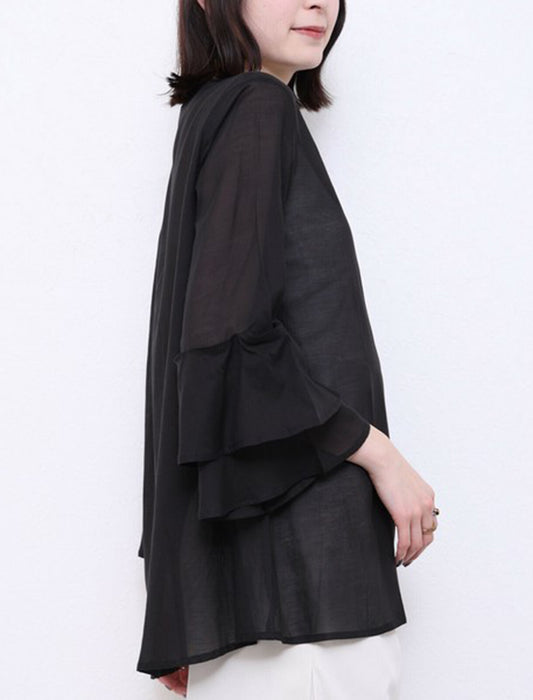 綿混ボイル二段袖ジャケット ブラウス
