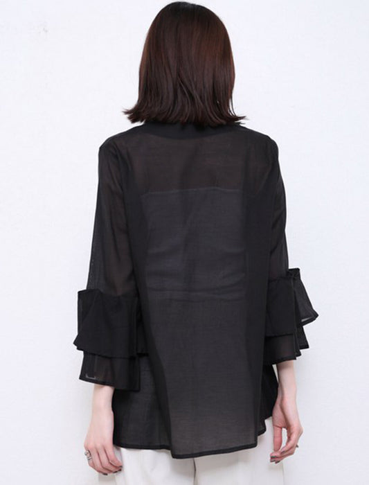 綿混ボイル二段袖ジャケット ブラウス