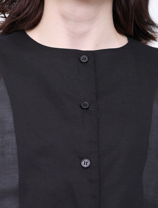 綿混ボイル二段袖ジャケット ブラウス