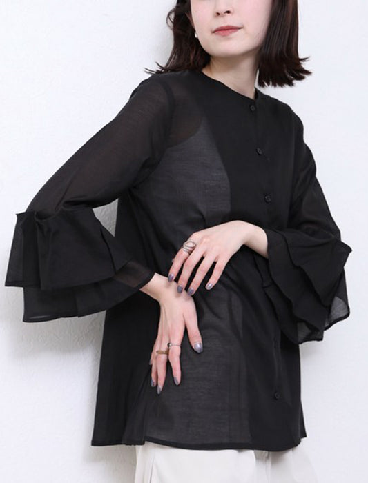 綿混ボイル二段袖ジャケット ブラウス