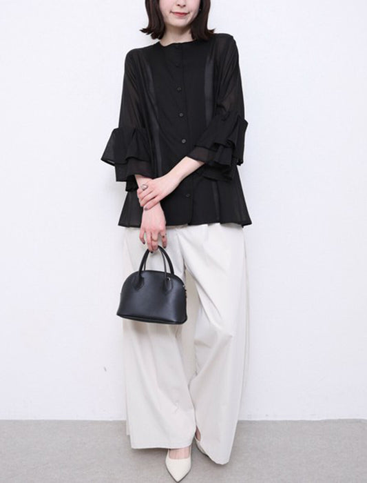 綿混ボイル二段袖ジャケット ブラウス