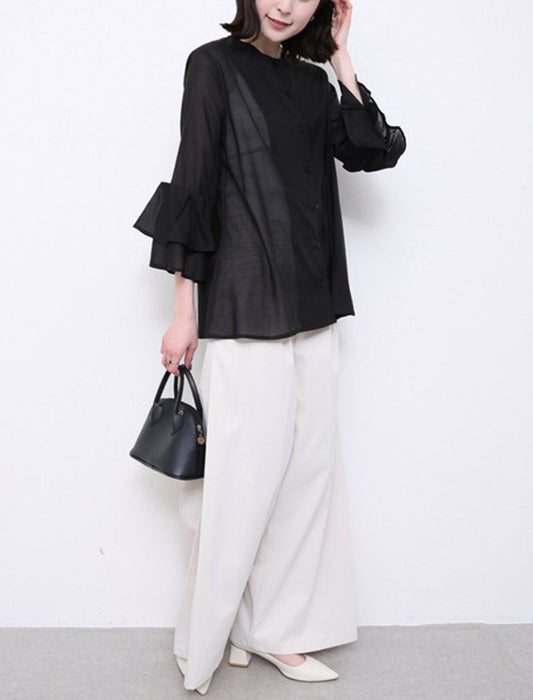 綿混ボイル二段袖ジャケット ブラウス