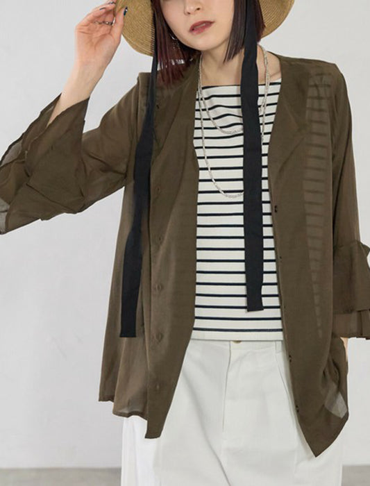 綿混ボイル二段袖ジャケット ブラウス