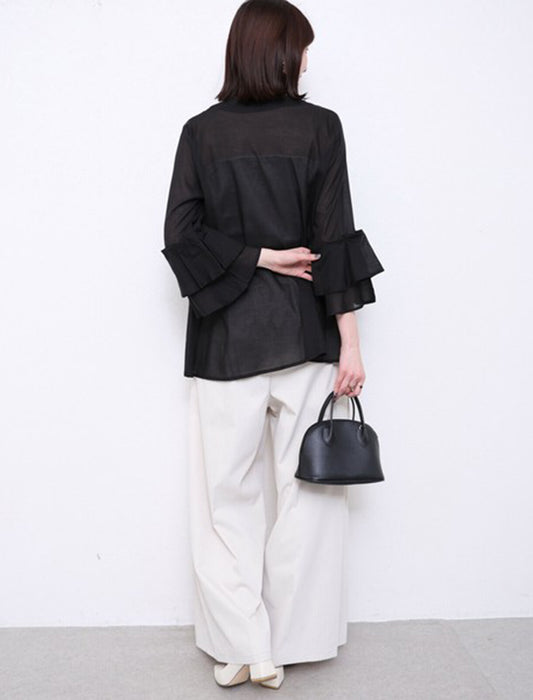 綿混ボイル二段袖ジャケット ブラウス