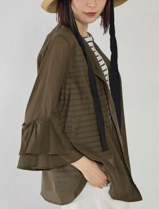 綿混ボイル二段袖ジャケット ブラウス