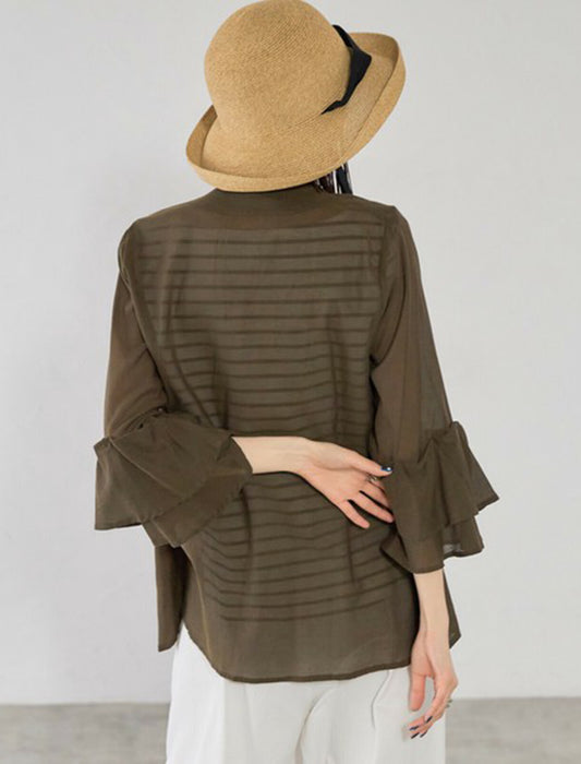 綿混ボイル二段袖ジャケット ブラウス
