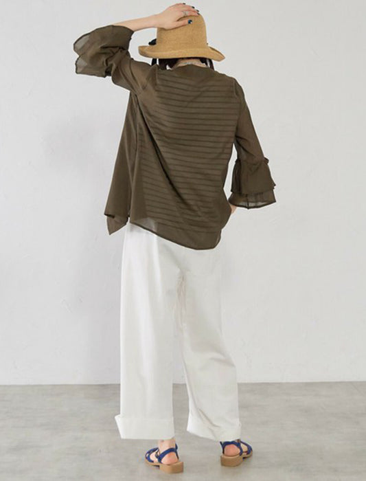 綿混ボイル二段袖ジャケット ブラウス