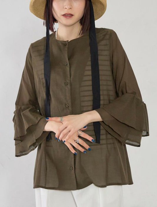 綿混ボイル二段袖ジャケット ブラウス