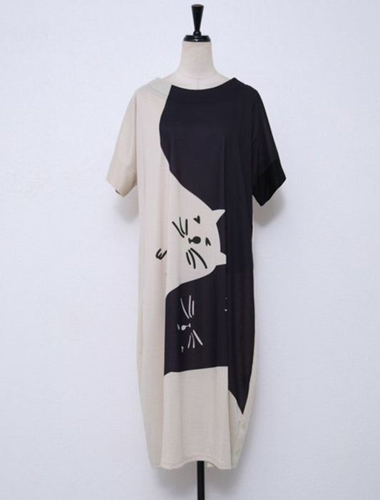 猫プリントワンピース