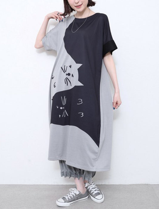 猫プリントワンピース