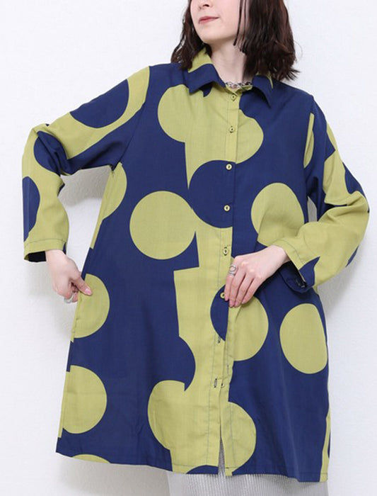 ドットロングシャツブラウス