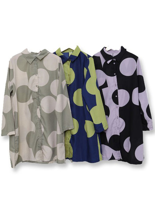 ドットロングシャツブラウス