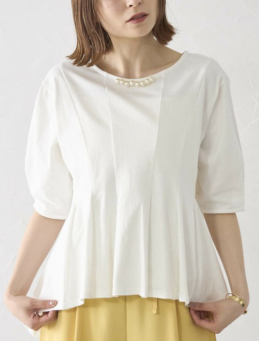 パール付きペプラムTシャツ　