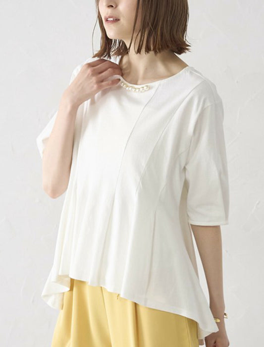 パール付きペプラムTシャツ　