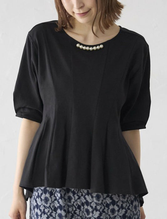 パール付きペプラムTシャツ　