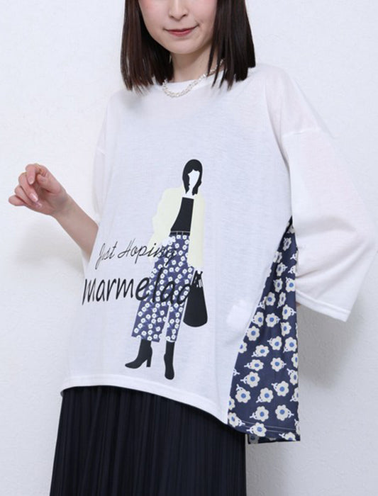 女の子プリント切替Tシャツ