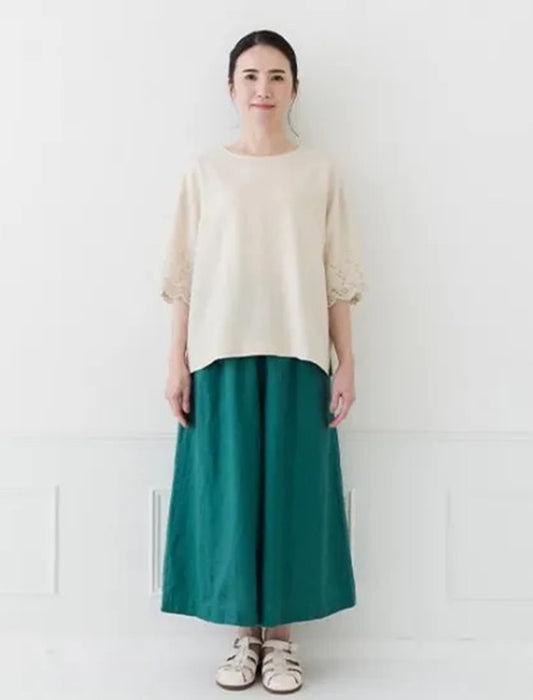 コットンリネン袖レースブラウス