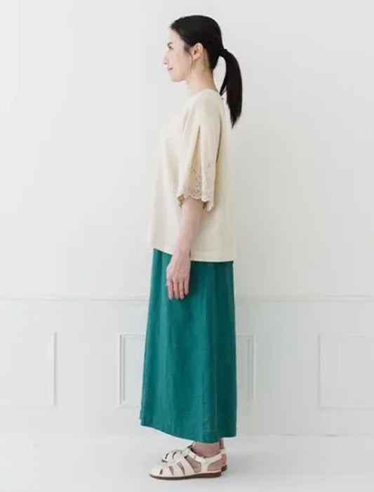 コットンリネン袖レースブラウス