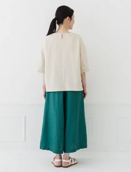 コットンリネン袖レースブラウス