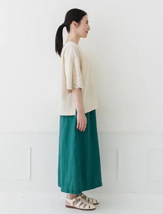 コットンリネン袖レースブラウス