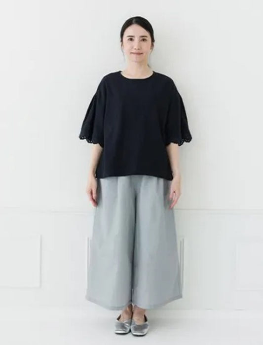 コットンリネン袖レースブラウス