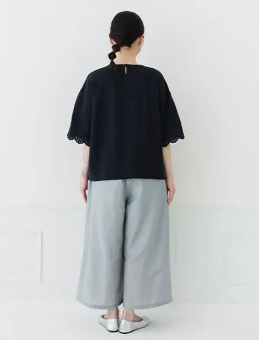 コットンリネン袖レースブラウス