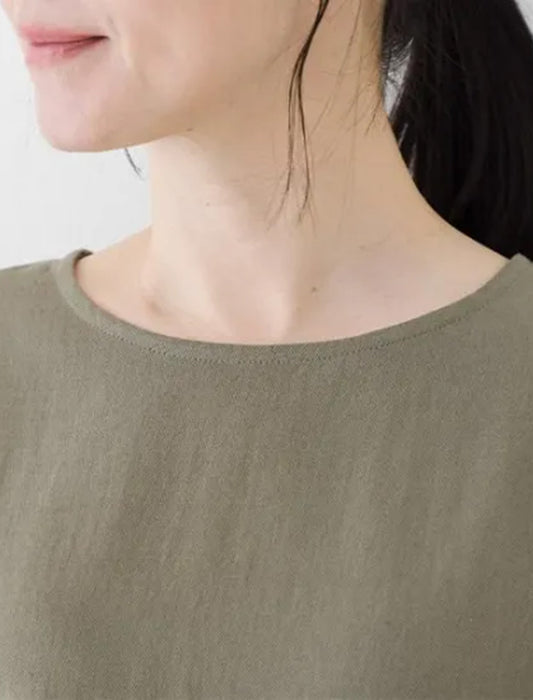 コットンリネン袖レースブラウス