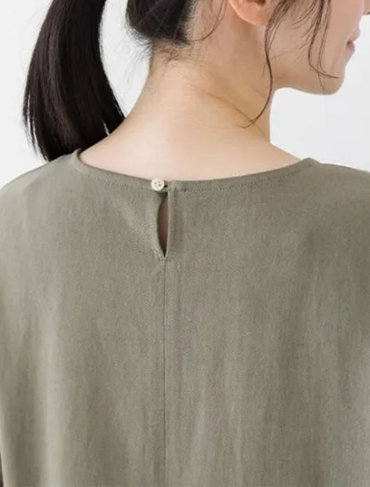 コットンリネン袖レースブラウス