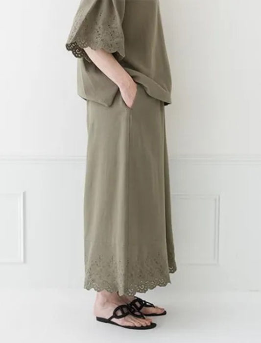 コットンリネン裾パンツ