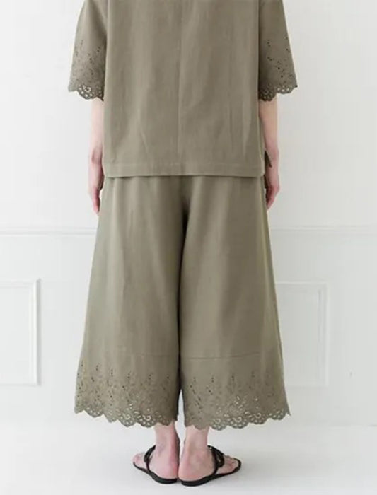 コットンリネン裾パンツ