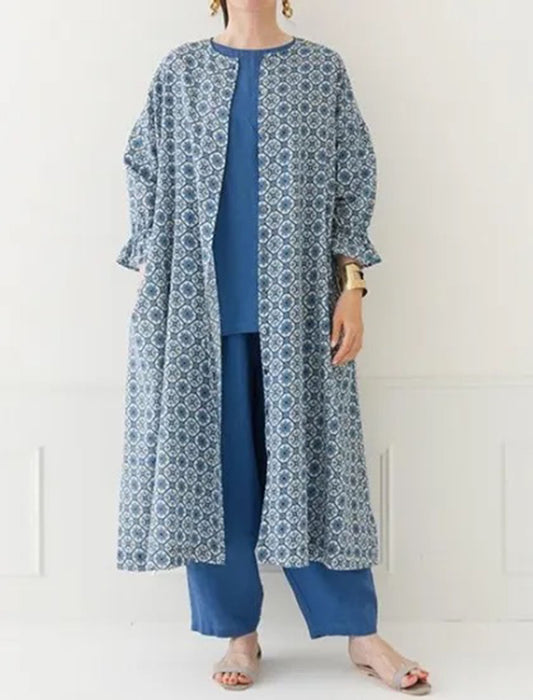 綿麻プリントシャツワンピース