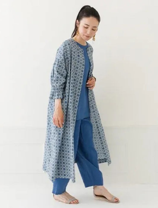 綿麻プリントシャツワンピース