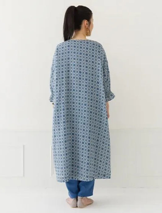綿麻プリントシャツワンピース