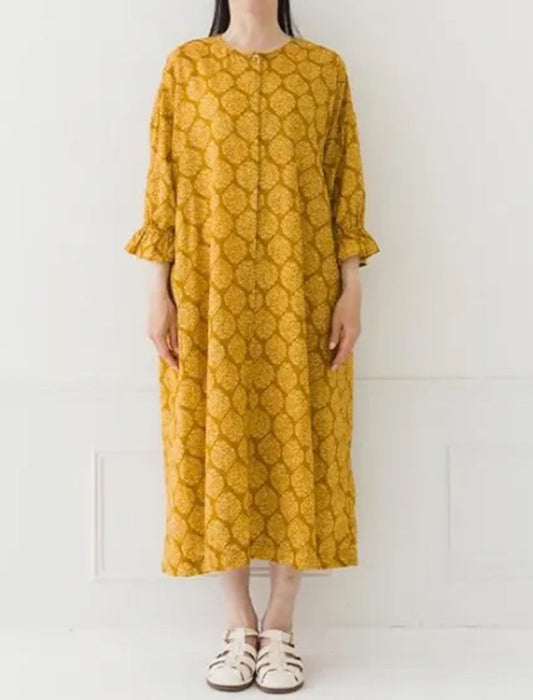 綿麻プリントシャツワンピース