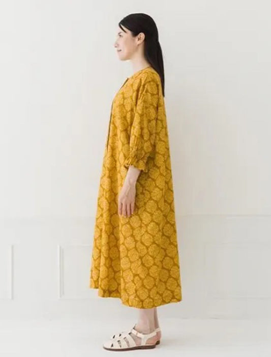 綿麻プリントシャツワンピース