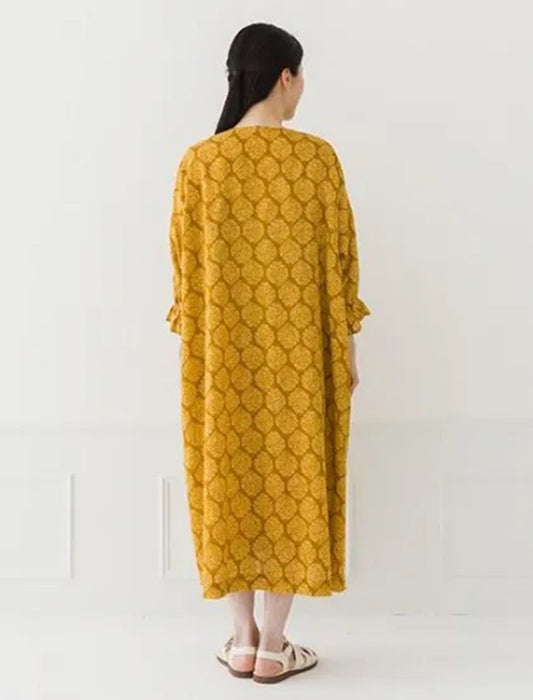 綿麻プリントシャツワンピース