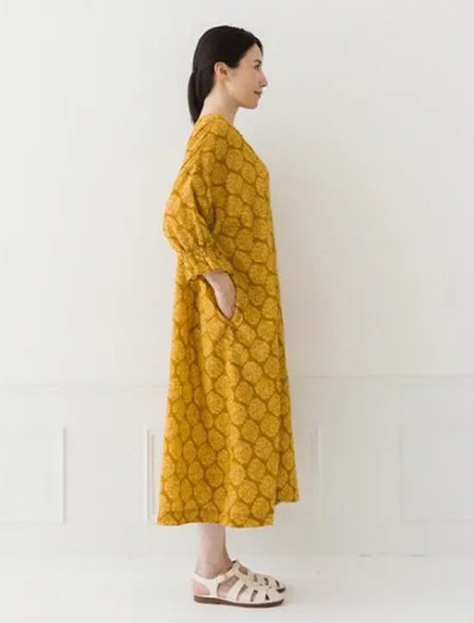 綿麻プリントシャツワンピース