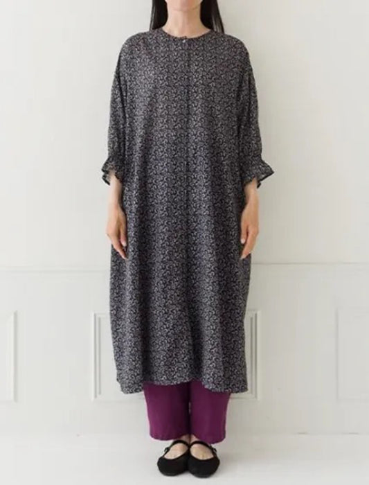 綿麻プリントシャツワンピース