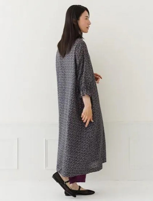 綿麻プリントシャツワンピース