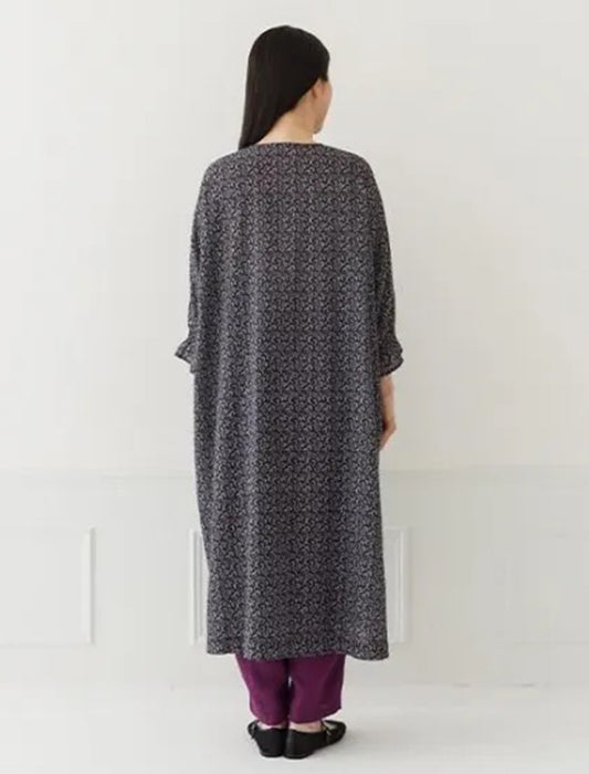 綿麻プリントシャツワンピース