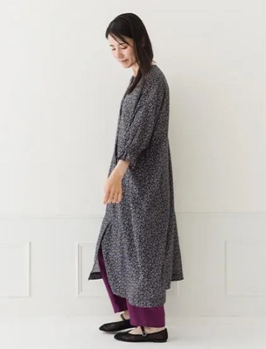 綿麻プリントシャツワンピース